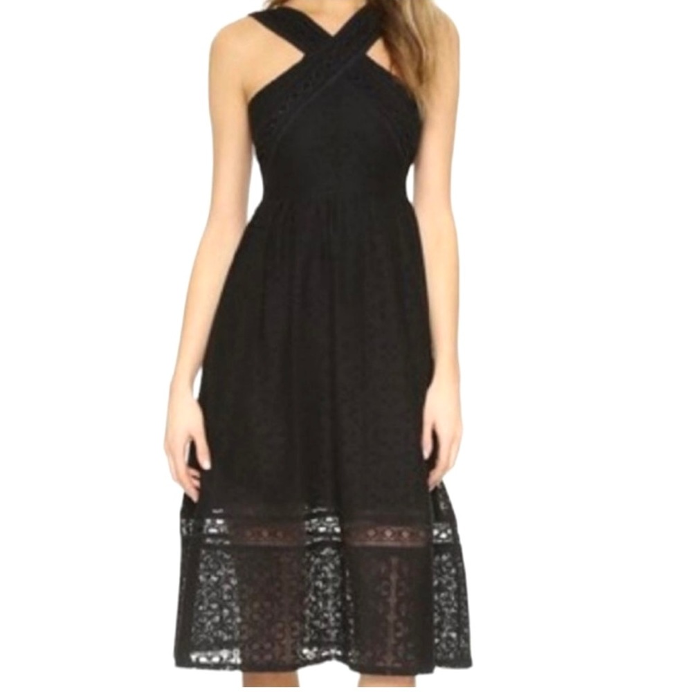 J.O.A. Los Angeles Black Lace Fit & Flare Midi Dress